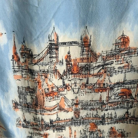 Anthropologie Maeve 100% Silk Around the Town London Cityscape Tunic Dress - Picture 2 of 12